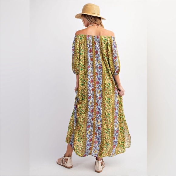 Easel Boho Cottagecore Floral Off-Shoulder Maxi Dress Size L - Picture 3 of 12